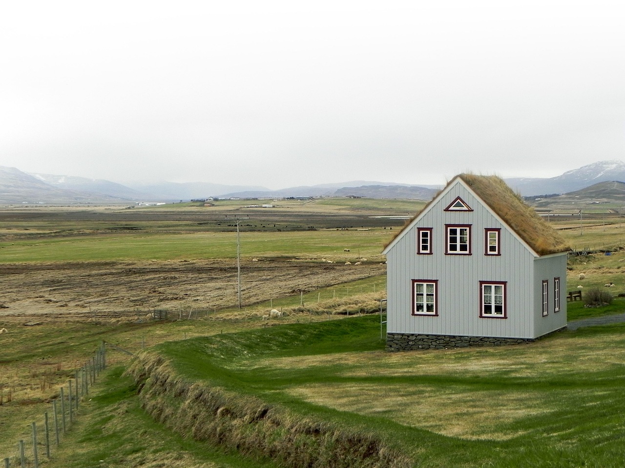 iceland, landscape, nature, grass, hut, grass roof, flat, house, home, house, house, house, house, house, home, home, home