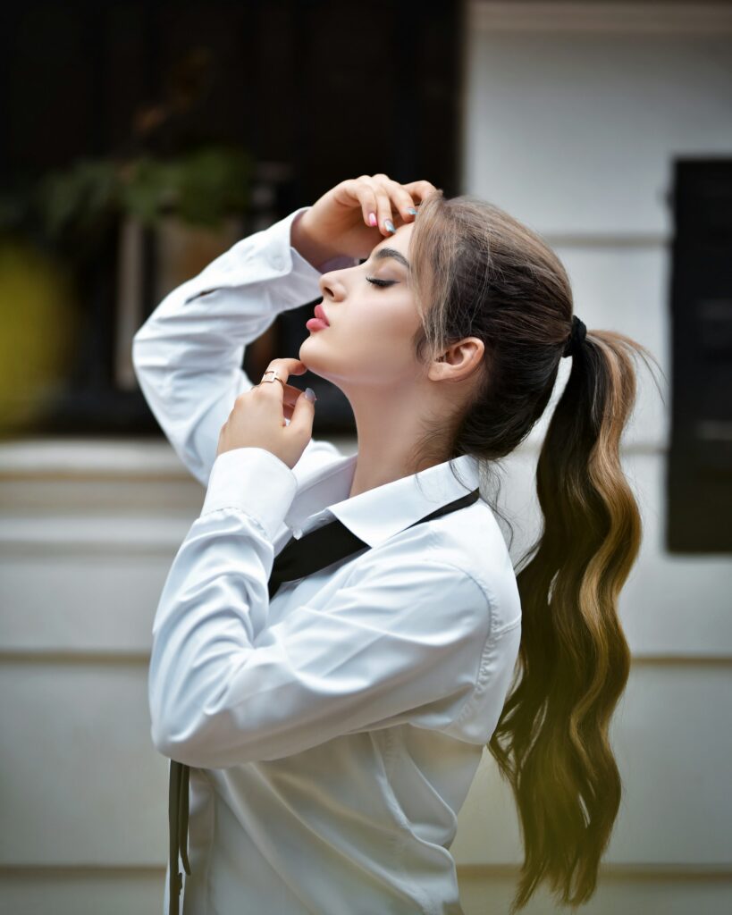 Woman in black suit